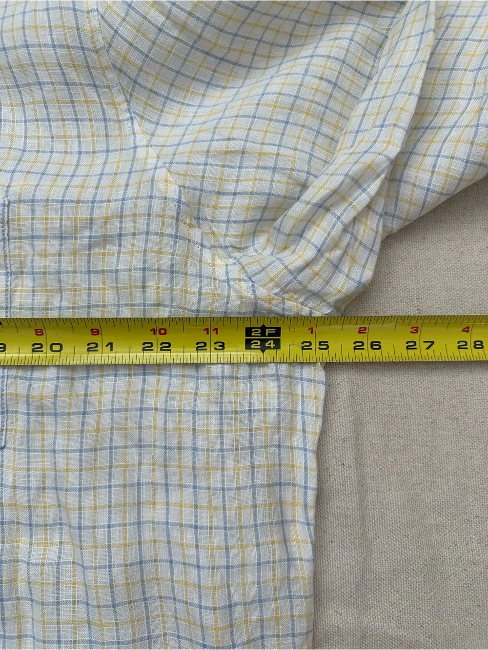 Banana Republic Mens XL 100% Linen Plaid Button Down Shirt Blue Yellow Classic